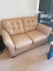 Beige leather couch/love seat combo