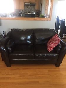 Brown Leather Love Seat and Chair