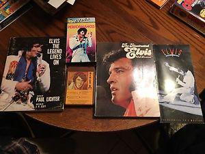 Elvis items books, 8 track tape, VHS tape