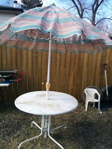 Metal table and umbrella