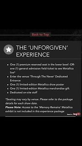 Metallica concert unforgiven VIP tickets!!!!