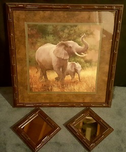 Mother with baby elephant wall art
