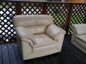 One leather couch and loveseat