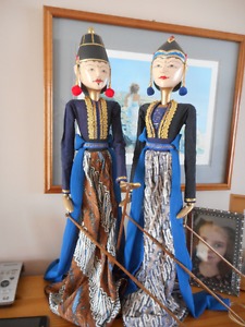 Pair of Balinese Wayang Golek Wooden Doll Puppets
