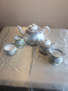 Royal Albert "Silver Birch" Teapot, Cream & Sugar