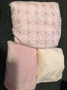 Soft pink teddy bear crib sheet & 2 plushy change pad covers