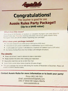 Voucher for Aussie Rules Party Package (value up to $440)
