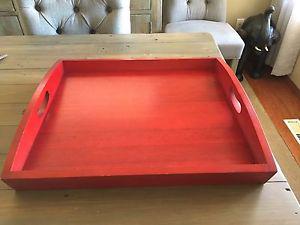 Wood tray. Beautiful quality. Cherry Red stained wood.
