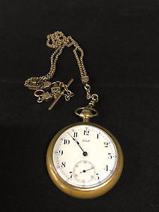 YELLOW GOLD PLATED ANTIQUE GENTS POCKET WATCH