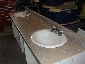 96" dual vanity, sinks, taps,cabinets