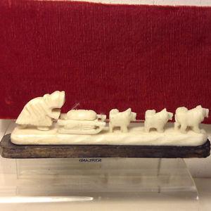 Antique Inuit Eskimo Carving of Inuit Family and Dog Sled