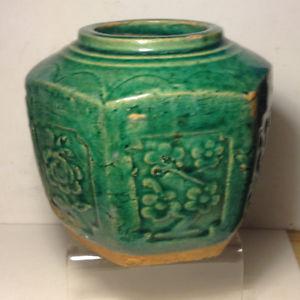 Antique Turquoise Green Glaze Pottery Hexagon Chinese Ginger