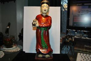 Antiques Chinese Polychrome Carved Wood Figures