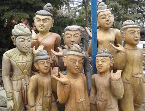 Beautiful Teak Hand- Carved Burmesian Statues For Sale