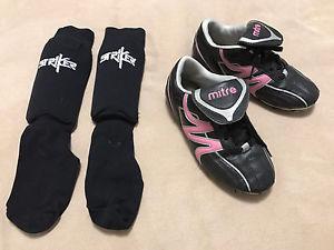Girls soccer shoes, size 2, with shin pad socks