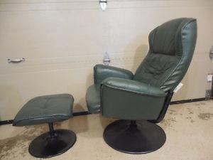 "LEATHER CHAIR AND FOOTSTOOL"