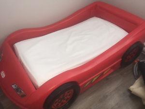 Race car bed + crib mattress