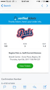 Regina pats playoff 2 tickets face value