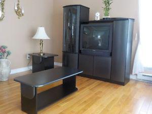 TV STAND DARK GREY IN COLOR, END TABLE AND MIDDLE FLOOR