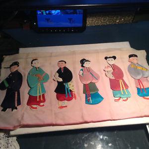Vintage Asian Oriental Dolls, Silk & Paper Hand Painted