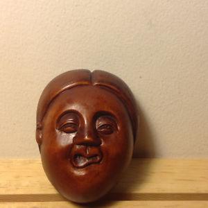 Vintage Japanese Hand Carved Wooden Mask Signed Japan Wood