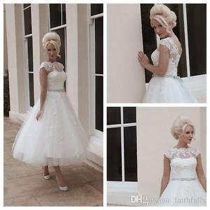 Vintage Tea Length White Tulle Wedding Dress Size 2-4 Small