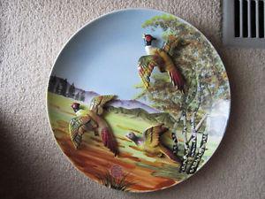 WALL HANGING PLATE WITH RAISED FLYING PHEASANTS - MANCAVE