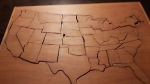 Wooden jigsaw puzzle of United States.