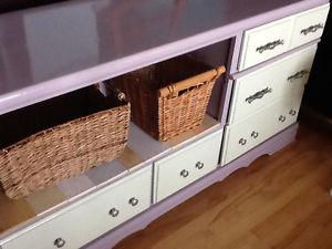 Light purple & lime cabinet with baskets
