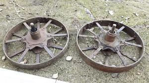 Pair of antique steel wheels
