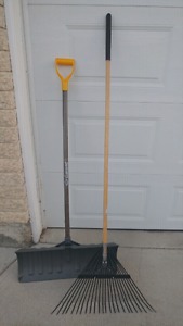 Snow shovel and rake