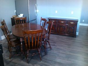 Solid Pine Table 6 Chairs & Hutch