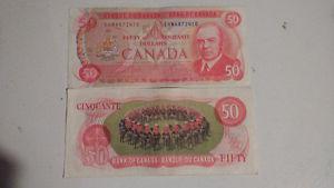 Vintage two $50 dollar bill  Canada Bank or $65 each