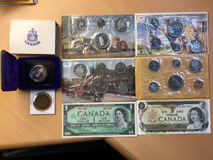 s,70s,80s Cdn PL Coin Sets+2 Banknotes+ Penny