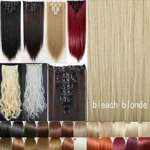 8PC Full Head Long Straight Hair Extensions Heat Resistant