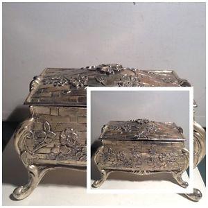 Antique Art Nouveau Cast Metal Jewelry Trinket Box Casket