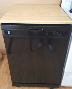 Black Kenmore Portable Dishwasher with Butcher Block Top