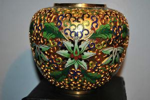 Chinese Vase Cloisonne Raised Enamel Gold