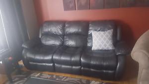 Genuine leather reclining couch and chair
