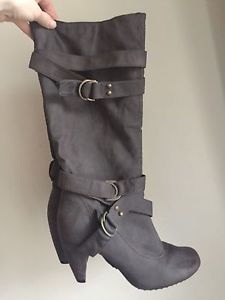 Grey heeled boots size 8