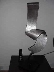 Home decor Silver Abstract Wave on black metal stand