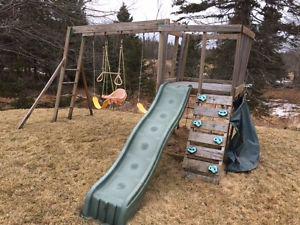 Used Kids Cedar Swing Set-Swings,Slide,Ladder and Climbing