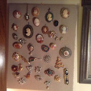 Vintage Cameo and Brooches Collection on the Frame