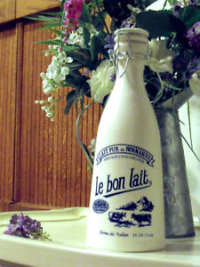 Vintage French Milk Bottle in White and Blue !