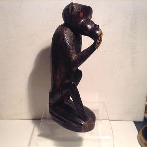Vintage Monkey Chimpanzee Hand Carved Wood Ebony