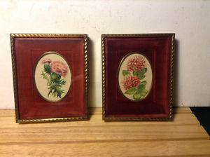 Vintage Pair Shadow Box Framed Needlepoint Victorian