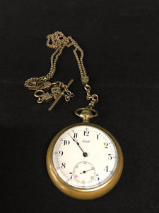 YELLOW GOLD PLATED ANTIQUE GENTS POCKET WATCH (CIRCA