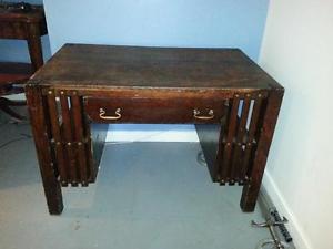 antique double sided desk with 2 chairs