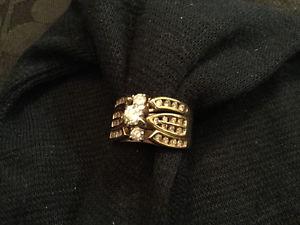 10k gold ring with diamonds and 2 bands