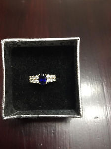 10k yellow gold Blue Sapphire and Cubic Zirconia Ring